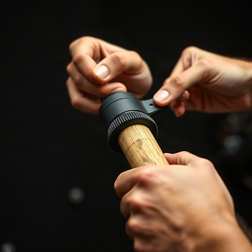 Hands attaching a training grip onto a bat handle